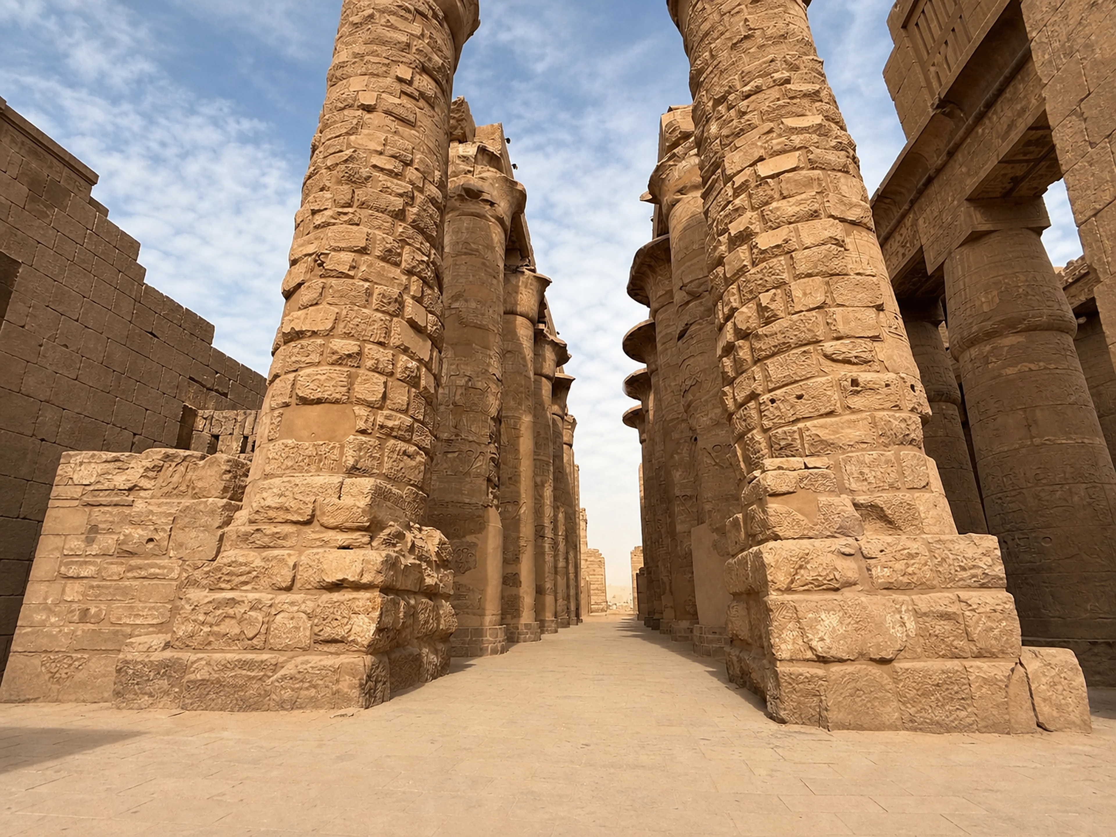 Ancient sandstone columns at Karnak Temple