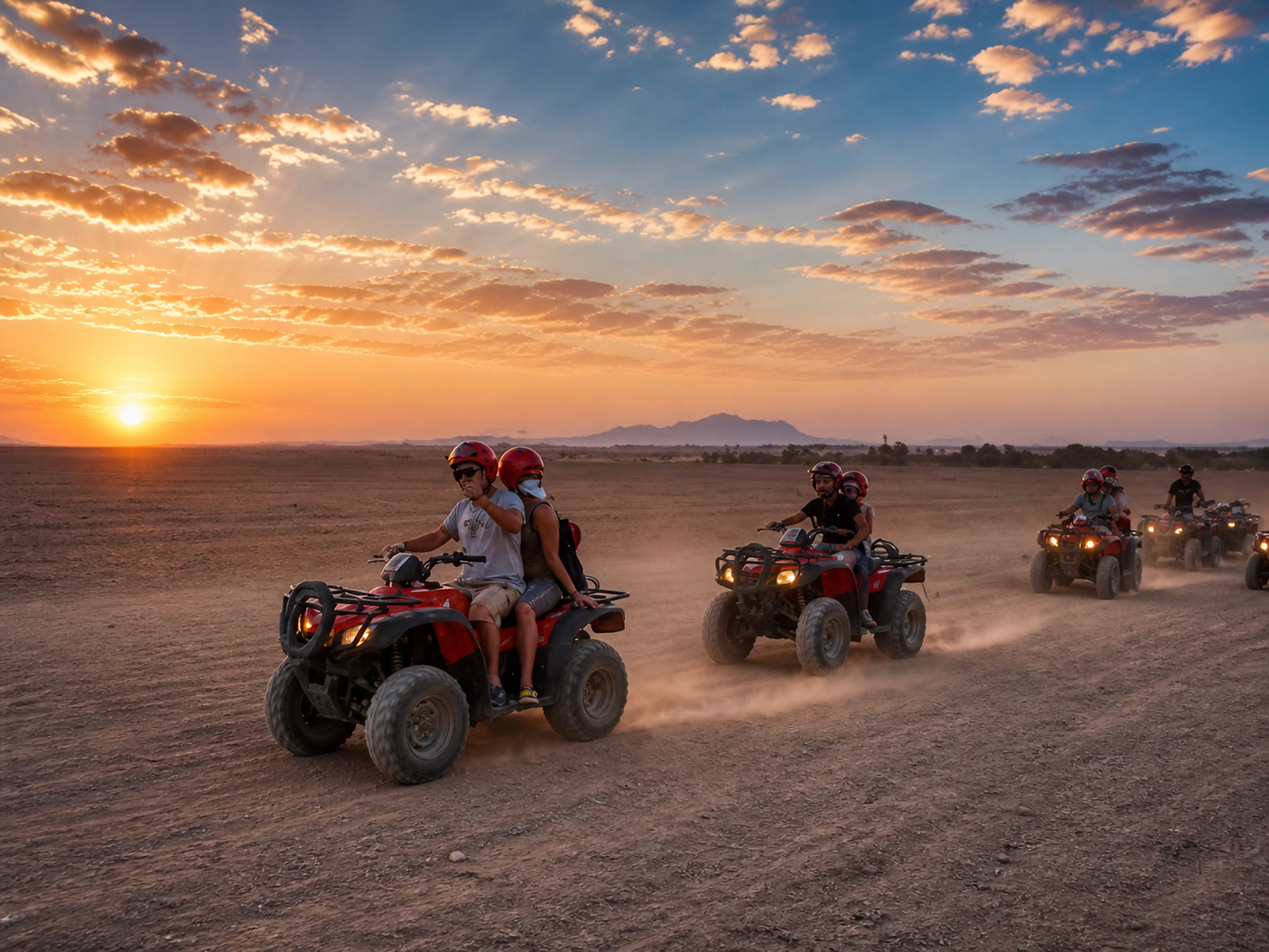 Quad bike safari in the Egyptian desert at sunset