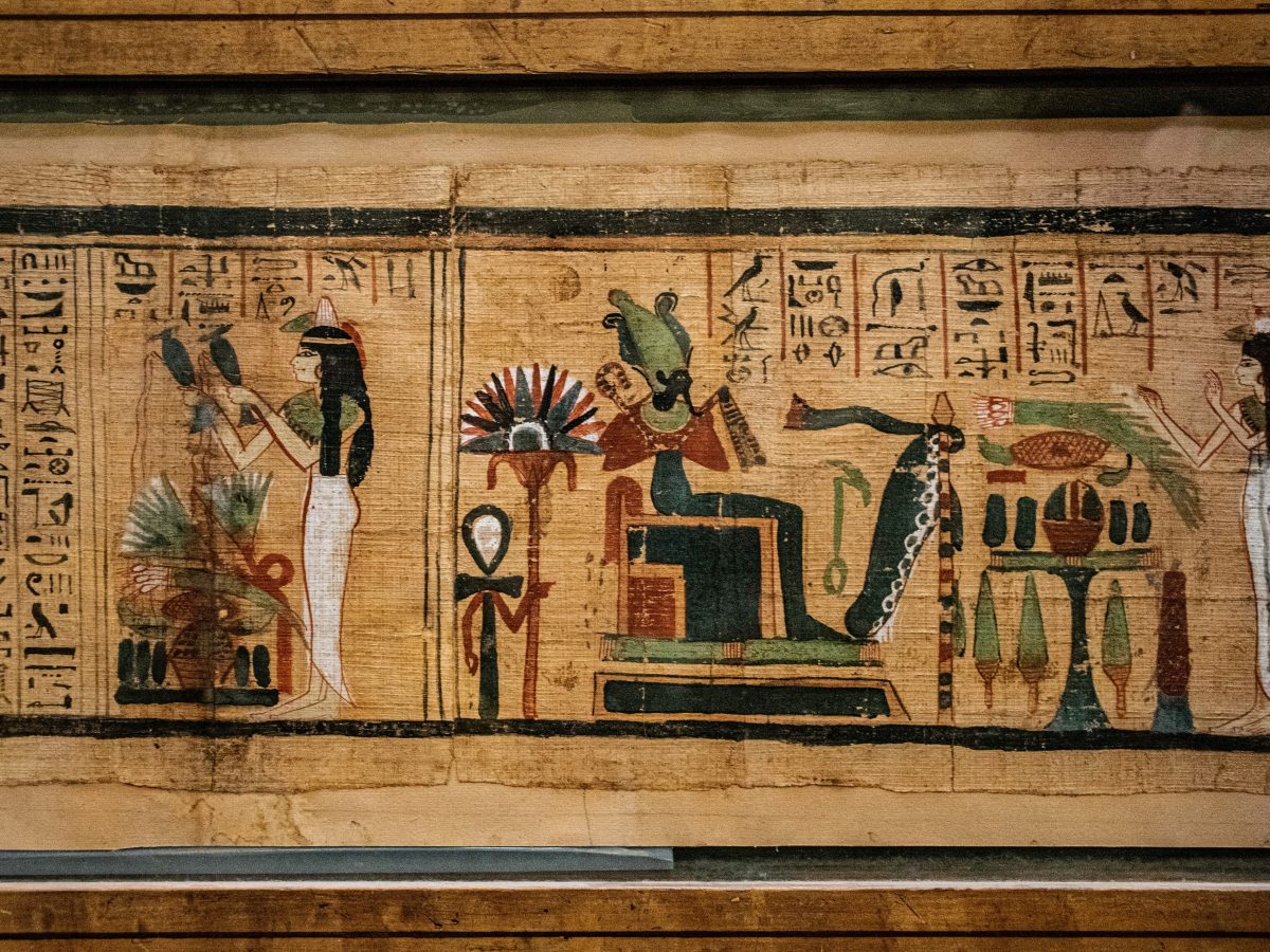 Preserved ancient Egyptian painted relief and hieroglyphs